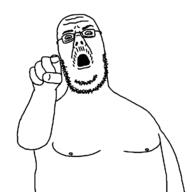 glasses hair open_mouth pointing pointing_at_viewer soyjak stubble variant:unknown // 712x718 // 6.0KB