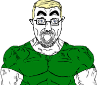 arm blue_eyes buff chud clothes ear eyebrows front_facing glasses green_shirt hair lips merge open_mouth series:fusionjaks soyjak stubble subvariant:chudjak_front subvariant:muscular_chud template transparent_background trend:aryan tshirt variant:bernd variant:chudjak variant:chudjak2 vein white_skin wide_eyes yellow_hair // 1059x929 // 56.2KB