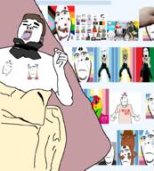 arm biting_lip brown_hair closed_eyes closed_mouth ear hair hand multiple_soyjaks open_mouth soyjak stubble subvariant:hornyson suicide tongue variant:cobson variant:ub3rdeathjak yellow_teeth // 902x1003 // 543.9KB