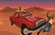 3soyjaks apocalypse car desert ear earn_to_die_(flash_game) glasses hair open_mouth pickup_truck stubble subvariant:impish_amerimutt variant:bernd variant:impish_soyak_ears zombie // 901x576 // 301.0KB