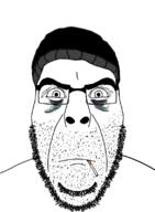 angry bags_under_eyes beanie cigarette closed_mouth clothes depressed doomer glasses hat looking_at_viewer looking_at_you shaved smoking stubble subvariant:cobson_front2 variant:cobson // 587x798 // 140.5KB