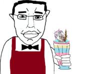 2soyjaks apron arm artificial_intelligence bartender closed_mouth clothes ear glass hair hand happy holding_object ice_cream milkshake millions_must_die pun smile soda_jerk soyjak stable_diffusion subvariant:chudjak_front tranny variant:bernd variant:chudjak wholesome // 832x647 // 96.0KB