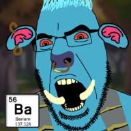 alkali_earth_metal angry barium bloodshot_eyes blue_skin bull chemistry dota_2 ear element glasses open_mouth red_eyes soyjak stubble tusk variant:cobson // 779x779 // 187.7KB