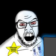 artist:Ilovy award black_background bloodshot_eyes crazed deranged insane meta:tagme monitor text variant:feraljak zero_good_posts_made // 2048x2048 // 1.3MB