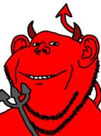 demon ear horn pitchfork red_skin smile soyjak stubble tail variant:impish_soyak_ears // 600x803 // 133.4KB