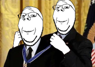 2soyjaks arm award barack_obama clothes flag:united_states glasses hand irl medal necktie stubble subvariant:wholesome_soyjak suit variant:gapejak // 1023x720 // 511.1KB