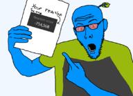 blue_skin clothes ear glasses holding_book holding_object jartybomb leaf logan meta:tagme open_mouth pointing pointing_finger reaction_score reactionbomb red_glasses schlog soyjak_blog stubble sunglasses teeth variant:koolson // 1080x782 // 29.9KB