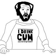 arm beard clothes crowder cum glasses hair hand headphones open_mouth soyjak text variant:cumdrinker // 960x965 // 189.3KB