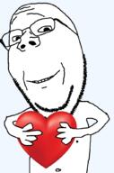 arm belly_button glasses hair hand heart holding_heart holding_object nipple smile soyjak stubble subvariant:wholesome_soyjak tilted transparent transparent_background variant:gapejak // 676x1021 // 167.2KB