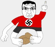 angry arm foot frown glasses hand manlet middle_finger nazi_flag potato punisher_face sitting subvariant:chudjak_front variant:chudjak // 1024x870 // 127.7KB