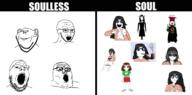 clothes female glasses hair soul soulless soyjak stubble variant:gapejak variant:impish_soyak_ears variant:soyak variant:soytan variant:soytan's_sister variant:sproketan variant:tony_soprano_soyjak // 1756x872 // 555.1KB
