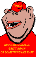 amerimutt black_sclera cap clothes ear hat lips maga maga_hat mcdonalds mutt mutt_lips open_mouth stubble subvariant:impish_amerimutt text united_states variant:impish_soyak_ears white_background // 598x930 // 22.4KB