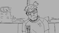 4chan 4cuck anime artist:xJanny badge city clothes drawing glasses hair lag_train messy_hair sitting stubble tired train variant:feraljak yotsoyba // 1920x1080 // 141.5KB