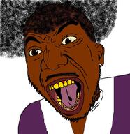 black_skin brown_eyes clothes ear hair jimi_hendrix mustache open_mouth soyjak stubble variant:thiefjak yellow_teeth // 888x916 // 286.9KB