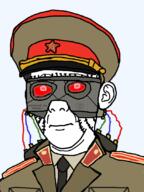 closed_mouth clothes collar_tabs communism cyborg cyrillic_text ear epaulettes hammer_and_sickle hat kgb kuz military_uniform necktie neutral red_eyes robot soviet_army_uniform soyjak star uniform variant:carterjak variant:kuzjak wires // 810x1080 // 195.9KB