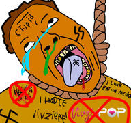 ack ack! blood booger bug crying hair hanging helluva_boss mcdonalds noose open_mouth rope spider suicide swastika teeth text tongue tongue_out variant:bernd vivziepop // 768x719 // 105.4KB