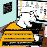 artificial_intelligence chatgpt clothes computer discord ear fnf_pedo folder glasses hatred_of_ai not_ai open_mouth pedophile room science soy soylent stubble technology text tshirt variant:epsteinjak variant:zoomer_on_computer // 696x701 // 197.5KB