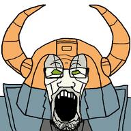 armor cartoon collar eyebrows glasses god green_eyes helmet horn movie no_pupils open_mouth planet sharp_teeth stubble teeth transformers transformers_(g1) unicron variant:markiplier_soyjak white_background // 1000x1000 // 22.2KB