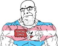 angry closed_mouth clothes ear fox foxford_comics glasses merge redraw soyjak stubble subvariant:foxson subvariant:muscular_chud transgender_flag variant:chudjak variant:cobson // 1059x846 // 3.4MB