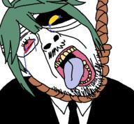 bloodshot_eyes clothes crying funamusea glasses green_hair hair hanging hazad rope stubble suit tranny variant:bernd white_background // 450x417 // 15.7KB