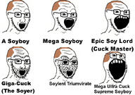 brown_hair epic_soy_lord_(cuck_master) giga_cuck_(the_soyer) glasses mega_soyboy mega_ultra_cuck_supreme_soyboy multiple_soyjaks no_eyes no_nose open_mouth soy soyboy soyjak soylent soylent_triumvirate stubble subvariant:epic_soy_lord_(cuck_master) text variant:soyak // 1024x721 // 266.6KB