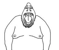 brainlet fat glasses gynaecomastia impish nipple open_mouth small_eyes small_face small_head soyjak stubble subvariant:pinheadjak variant:bernd // 502x430 // 7.1KB
