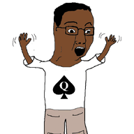 animated arm bbc black_skin clothes excited full_body glasses hair hand hands_up leg open_mouth queen_of_spades soyjak spade variant:chudjak // 675x1200 // 320.7KB