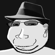 black_background clothes ear eyelids fedora glasses hat light ominous shadow small_eyes smile soyjak stubble subvariant:massjak subvariant:wholesome_soyjak sunglasses variant:gapejak // 600x600 // 51.7KB