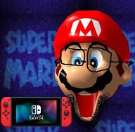 glasses mario mario_hat mustache nintendo nintendo_switch open_mouth soy_parody soyjak stubble super_mario_64 video_game // 384x376 // 40.2KB