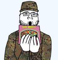 black_magick_ss camo camouflage clothes flecktarn_pattern glasses holding_object looking_at_you metal_(music) mouth_open music_album nazism open_mouth pink schutzstaffel soyjak stubble variant:albumjak variant:unknown // 456x469 // 133.0KB