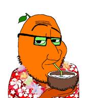 admin arm closed_mouth clothes coconut flower froot froot_(user) glasses hawaiian_shirt holding_object leaf lei orange_skin plant raised_eyebrow smile smug soyjak stem straw stubble variant:smugjak // 964x1084 // 255.9KB