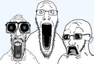 3soyjaks black_eyes doug_walker ear glasses large_eyes nostalgia_critic open_mouth scared scared_trio series:trios_&_duos soyjak stretched_mouth stubble subvariant:doctos teeth template tongue transparent_background variant:mentaljak variant:nostaljak variant:soyak // 1656x1127 // 311.2KB