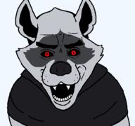 cloak clothes death_(puss_in_boots) fangs furry open_mouth puss_in_boots red_eyes soy_parody soyjak variant:el_perro_rabioso // 427x400 // 18.5KB