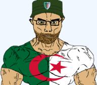 algeria arm beard brown_beard buff bvll cap clothes flag:algeria glasses green_eyes hat lip patrol_cap soyjak strong subvariant:chudjak_front subvariant:muscular_chud tan_skin variant:chudjak vein // 1059x929 // 144.3KB
