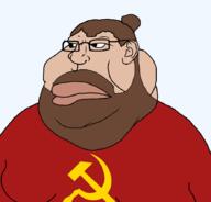 beard brown_hair closed_mouth clothes communism double_chin ear fat glasses gynaecomastia hair hammer_and_sickle looking_to_the_left man_bun obese red_shirt socialism transparent_background variant:meximutt vaush white_skin // 888x849 // 51.7KB