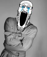 crying glasses open_mouth schizo sleek_n_tears soyjak stretched_mouth stubble text variant:markiplier_soyjak // 886x1080 // 477.6KB