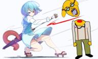ack animal_abuse anime arm beheaded blood bloodshot_eyes clothes crying dog ear full_body glasses hand janny leg merge murder open_mouth soyjak stubble suspenders tatara_kogasa tongue touhou variant:bernd video_game yellow_skin // 2849x1728 // 1.8MB