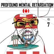 angry bald black_eyes black_hole black_sclera canada clenched_teeth closed_mouth country cracked_teeth drool ear flag flag:canada flag:prince_edward_island glasses iq iq_bell_curve mustache nightmare_fuel no_pupils prince_edward_island profound_mental_retardation retard soyjak stubble text variant:feraljak wrinkles // 1024x1024 // 268.6KB
