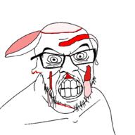 angry blood clenched_teeth glasses gore mustache soyjak stubble variant:feraljak wrinkles // 1024x1024 // 199.2KB