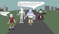 3soyjaks antenna arm avengers blue_hair captain_america closed_mouth drawn_background fat full_body glasses hair hand leg open_mouth orange_eyes purple_hair reddit russo_ukrainian_war smile soyjak speech_bubble stubble subvariant:pol_face text thor tranny ukraine variant:chudjak variant:el_perro_rabioso variant:soyak video_game witch wojak // 1411x817 // 339.1KB