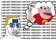 amerimutt angry bloodshot_eyes chud clenched_teeth crying europe european_union flag flag:european_union flag:united_states hair holding_flag holding_object i_am_not_obsessed rent_free soyjak speech_bubble star_(symbol) text united_states variant:chudjak yellow_hair // 1170x814 // 370.5KB