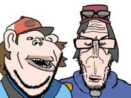 2soyjaks amerimutt angry beard black_sclera brown_skin clothes crying ear euromutt european european_union flag flag:european_union glasses half_open_mouth hat lips mutt open_mouth pokemon pokemon_bw pokemon_xy red_eyes shitskin soyjak stubble subvariant:euromutt subvariant:impish_amerimutt sunglasses sweater united_states variant:impish_soyak_ears variant:markiplier_soyjak // 699x521 // 161.7KB