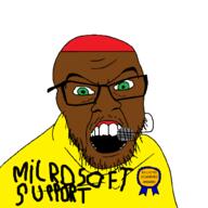 angry award bald brown_skin fake_microsoft glasses green_eyes microphone microsoft_support open_mouth pajeet scam scammer soyjak stubble text variant:feraljak // 1500x1500 // 44.2KB
