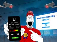 artificial_intelligence billboard crowd fell_for_it_again_award israel israeli_flag maga maga_hat palantir phone showing_phone showing_something social_credit surveillance variant:markiplier_soyjak // 1024x755 // 92.4KB