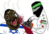 2soyjaks blood blue_eyes brown_eyes brown_skin buff chainsaw eyebrows fat flag:israel flag:lgbt_pride_flag flag:palestine flag:transgender_pride_flag glasses hair hamas muscles mustache nose open_mouth screaming shirtless spade ss_runes stubble subvariant:chainsaw_bernd teeth tongue variant:bernd variant:chudjak // 1170x802 // 104.3KB