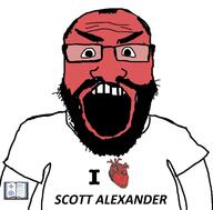 angry balding beard book clothes glasses hair heart i_love open_mouth red_face scott_alexander soyjak subvariant:science_lover text tshirt variant:markiplier_soyjak // 1439x1414 // 668.3KB
