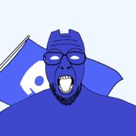 beard blue_skin clothes discord flag glasses looking_at_you open_mouth soyjak variant:patriotjak white_eyes // 1023x1023 // 58.4KB