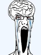 big_brain bloodshot_eyes brain crying glasses open_mouth soyjak stretched_mouth stubble variant:soyak // 681x894 // 222.6KB