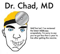 blue_eyes chaf clothes doctor ear glasses hair hat smile soyjak subvariant:chudjak_front subvariant:patrick text variant:chudjak yellow_hair // 1024x929 // 73.9KB