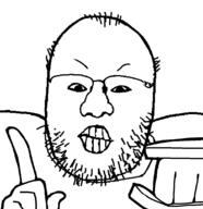 clenched_teeth closed_mouth fist glasses hand knuckle_sandwich pointing pointing_up sandwich small_eyes soyjak stubble variant:unknown vinny_mcfly // 1078x1113 // 75.2KB